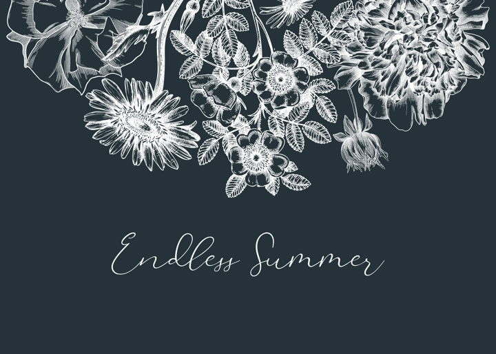 Summer flowers borders in vintage style. Hand-sketched garden plants design on chalkboard. For greeting cards, wedding invites, and banners. Hand-drawn botanical illustration with floral sketches.